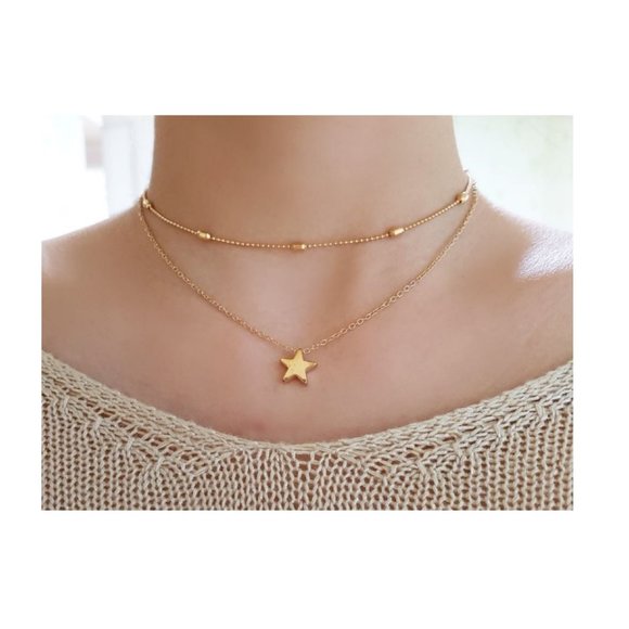Meraki Jewelry Jewelry - Layered Star Choker Necklace (Gold)